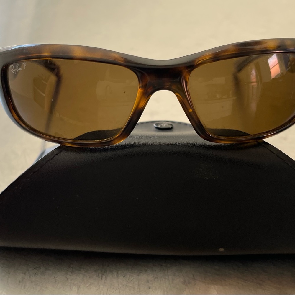 Ray-Ban Tortoiseshell Wraparound Frame Sunglasses